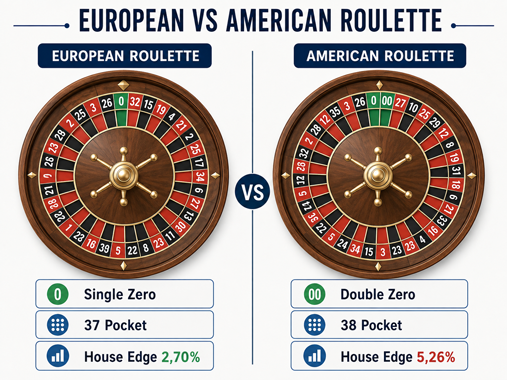 perbandingan-roulette-amerika-dengan-biasa Permainan Roulette ( Rolet ) Cara Main, Jenis Taruhan dan Peluangnya